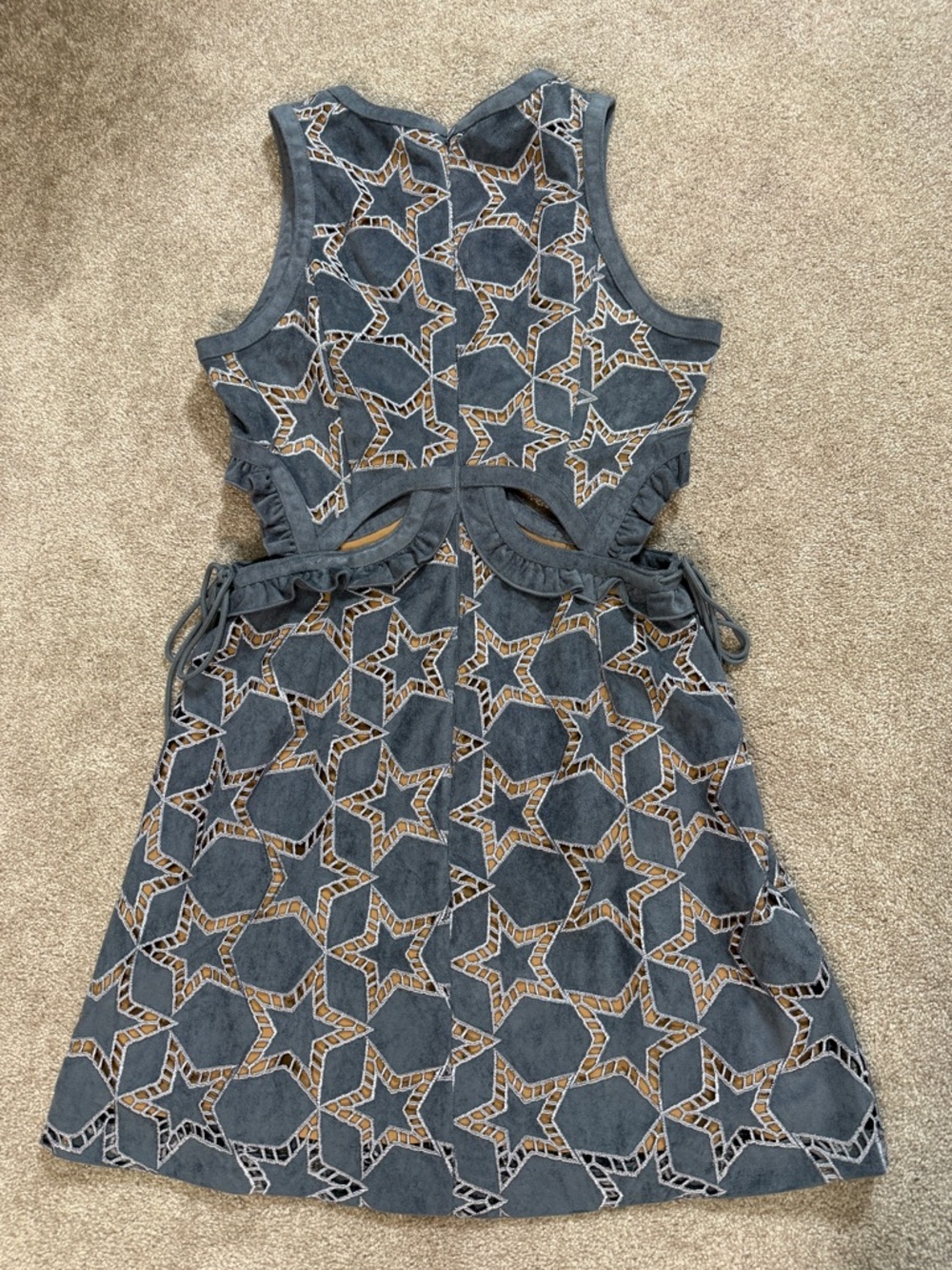 SELF-PORTRAIT Cutout Geometric Lace Dress — Steel Blue / Nude Illusion | US 8 - Picture 12 of 15
